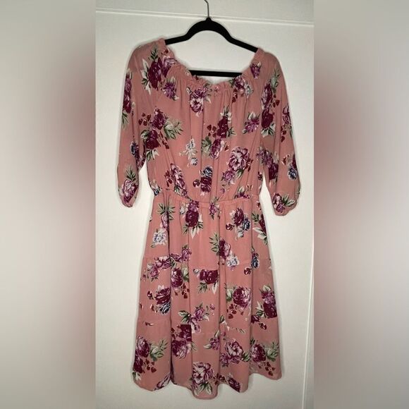 D14 Lane Bryant Size 12 Lined Floral Tiered Dress Elastic Neck and Waist - Picture 2 of 6